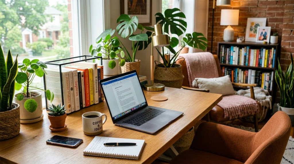 Remove the person from the office scene